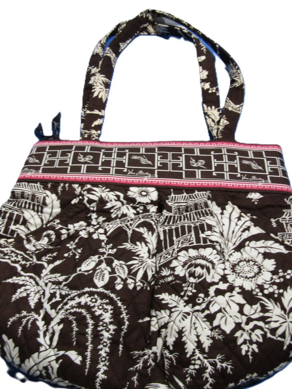 Vera Bradley Imperial Toile Double Handle Handbag Zipper Pockets EUC